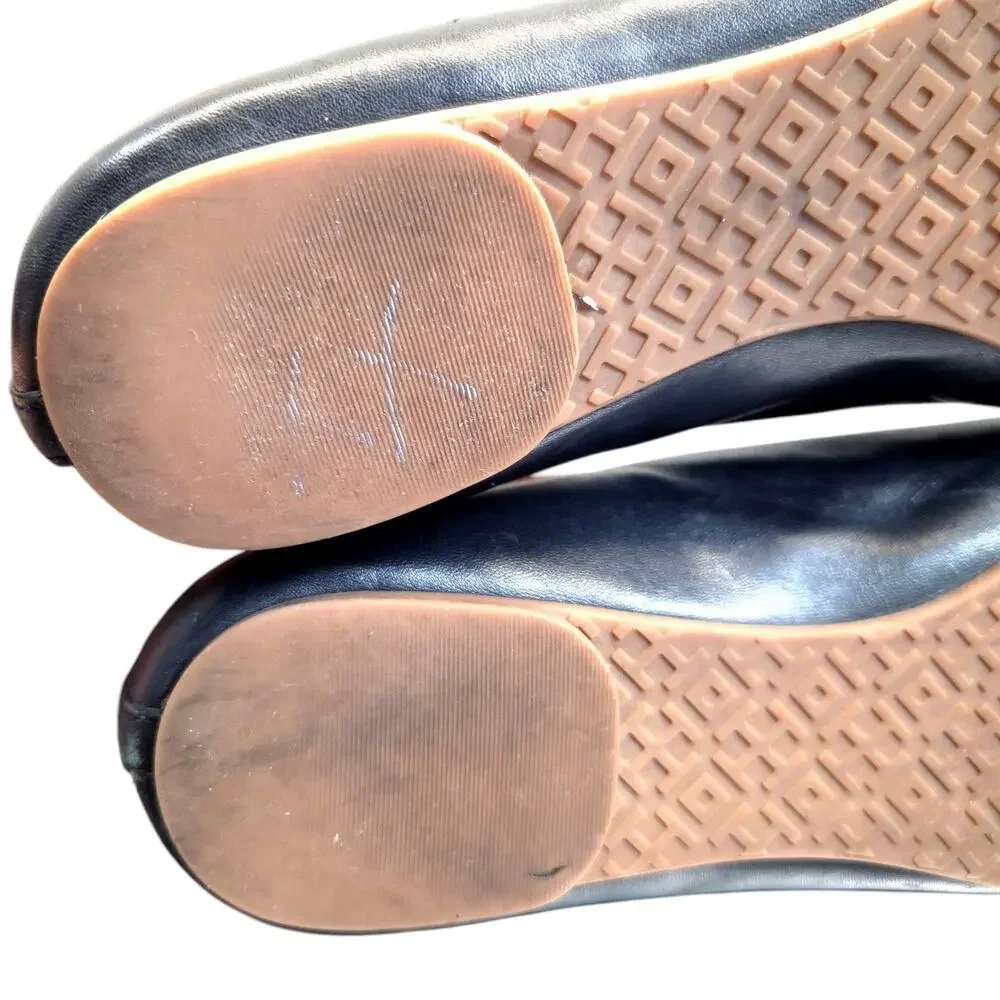 Tory Burch Mini Miller Black Leather Logo Pump‎ Size 5.5M Comfy Flats